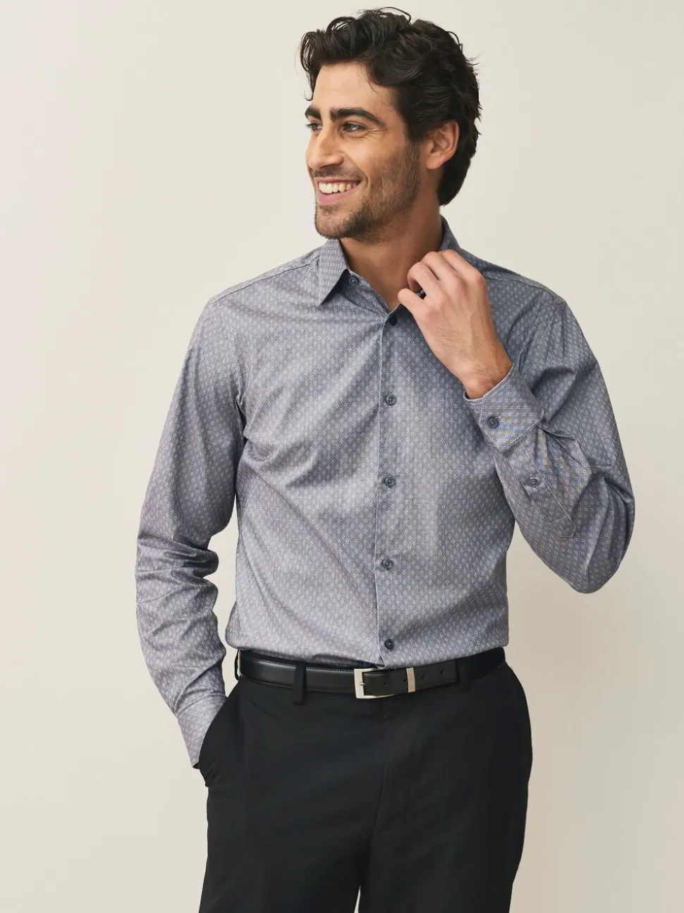 Light Grey Slim Fit Cotton Stretch Long Sleeve Formal Shirt