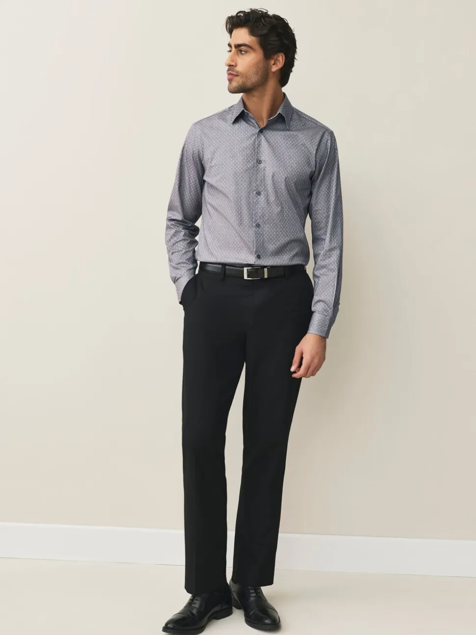 Light Grey Slim Fit Cotton Stretch Long Sleeve Formal Shirt