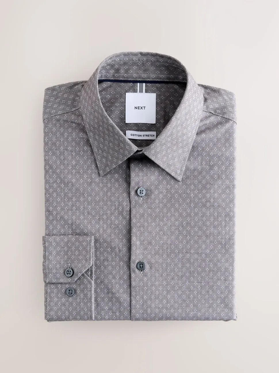 Light Grey Slim Fit Cotton Stretch Long Sleeve Formal Shirt