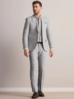 Light Grey Slim Fit Leomaster Italian 100% Linen Suit Jacket