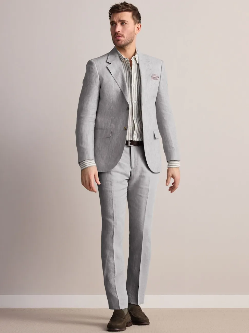 Light Grey Slim Fit Leomaster Italian 100% Linen Suit Jacket
