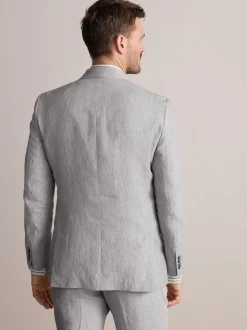 Light Grey Slim Fit Leomaster Italian 100% Linen Suit Jacket