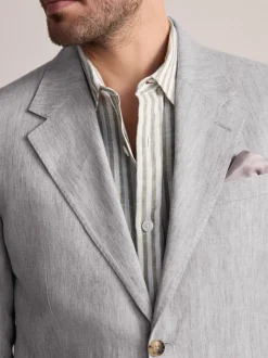Light Grey Slim Fit Leomaster Italian 100% Linen Suit Jacket