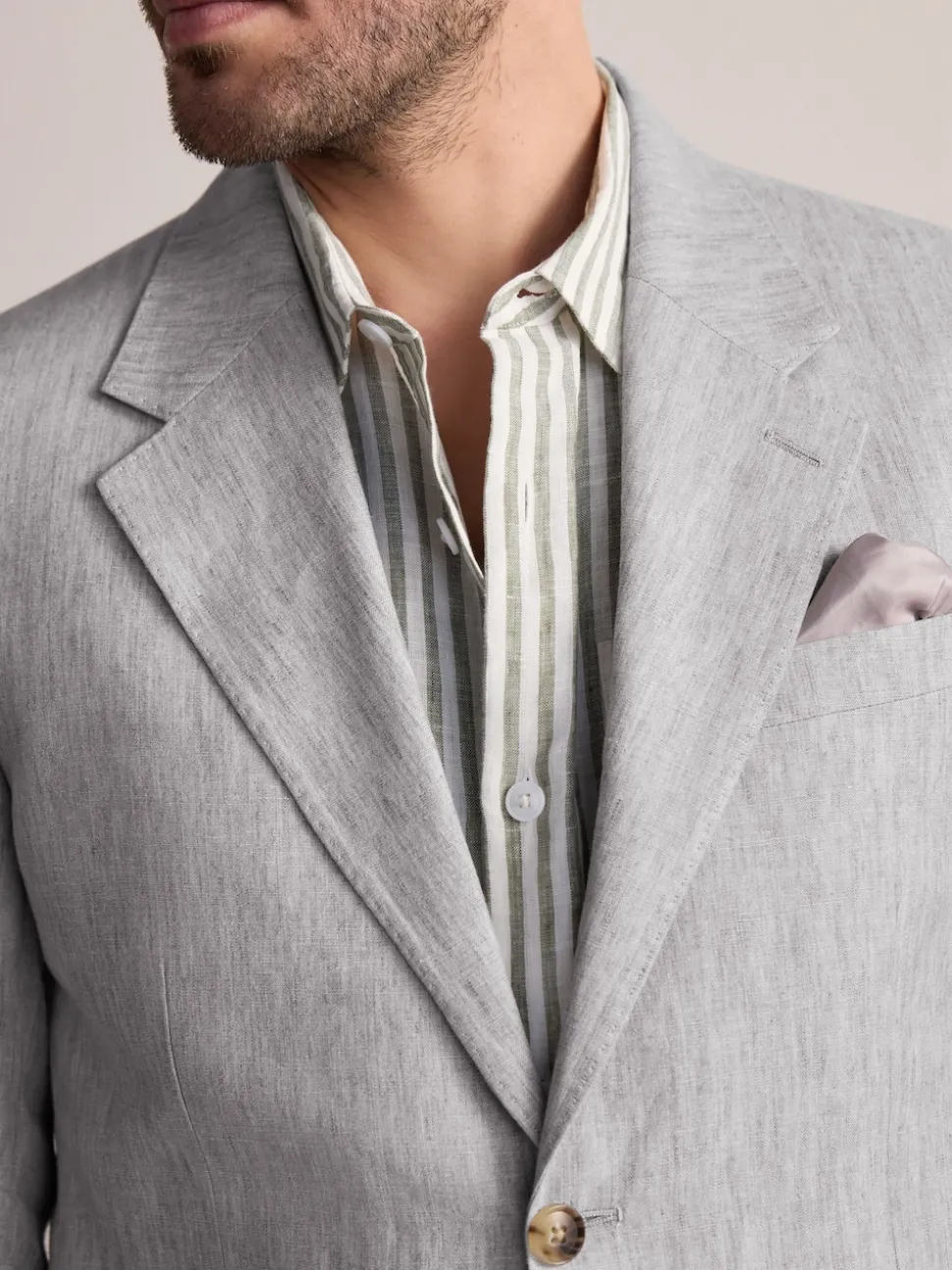 Light Grey Slim Fit Leomaster Italian 100% Linen Suit Jacket