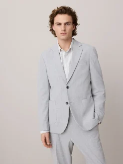 Light Grey Slim Fit Seersucker Texture Suit Jacket