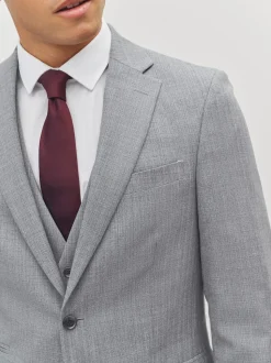 Light Grey Slim Fit Textured Wool Blend Suit Jacket