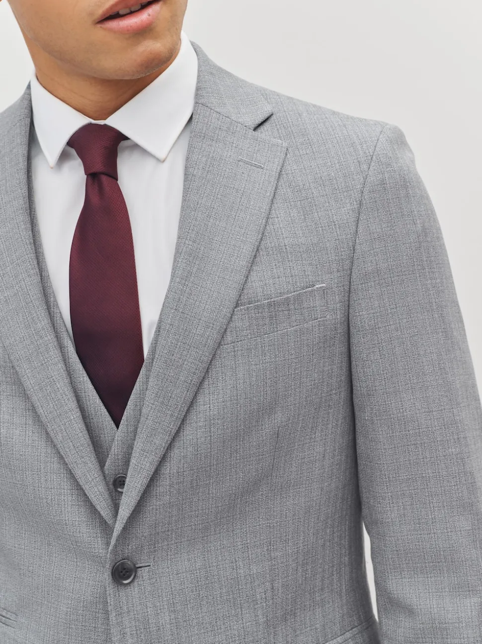 Light Grey Slim Fit Textured Wool Blend Suit Jacket