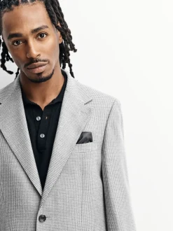 Light Grey Tailored Fit Wool Blend Puppytooth Suit Jacket