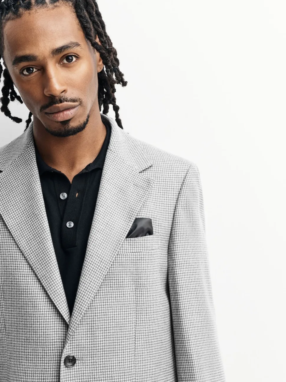 Light Grey Tailored Fit Wool Blend Puppytooth Suit Jacket