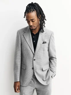 Light Grey Tailored Fit Wool Blend Puppytooth Suit Jacket