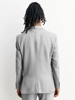 Light Grey Tailored Fit Wool Blend Puppytooth Suit Jacket