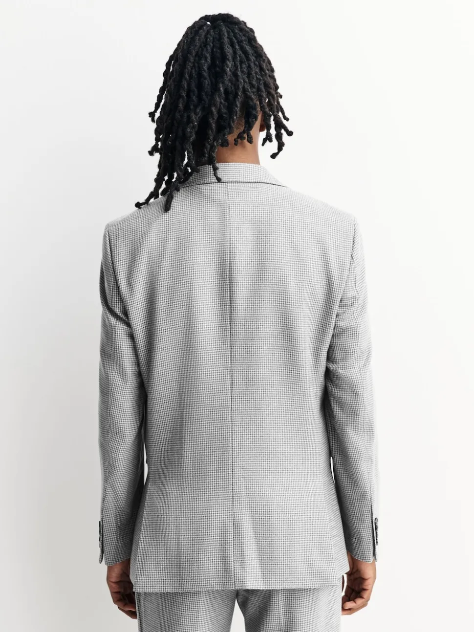 Light Grey Tailored Fit Wool Blend Puppytooth Suit Jacket