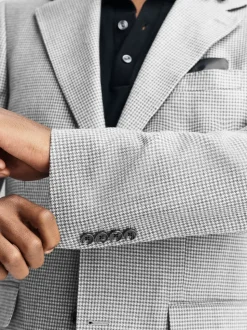 Light Grey Tailored Fit Wool Blend Puppytooth Suit Jacket