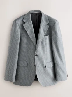 Light Grey Tailored Fit Wool Blend Puppytooth Suit Jacket