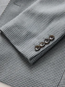 Light Grey Tailored Fit Wool Blend Puppytooth Suit Jacket