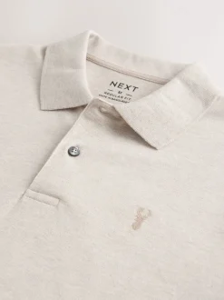 Light Neutral Marl Regular Fit Short Sleeve Pique Polo Shirt