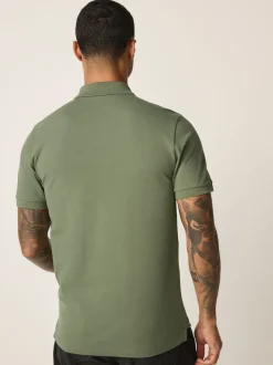 Light Olive Green Slim Fit Short Sleeve Pique Polo Shirt