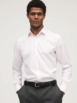 Light Pink Slim Fit Easy Care Textured Single Cuff Smart Shirt