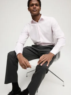 Light Pink Slim Fit Easy Care Textured Single Cuff Smart Shirt