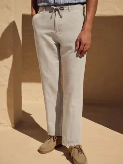 Light Stone Regular Fit Cotton Linen Twill Chino Trousers