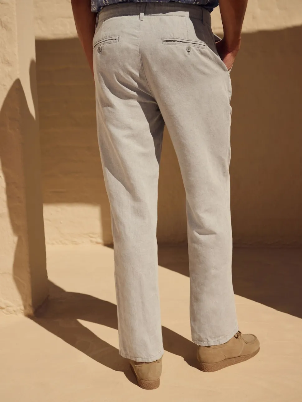 Light Stone Regular Fit Cotton Linen Twill Chino Trousers