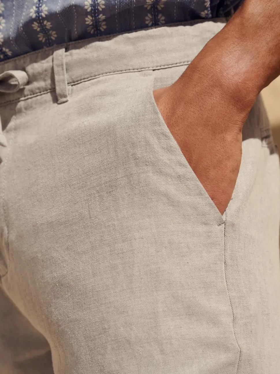 Light Stone Regular Fit Cotton Linen Twill Chino Trousers