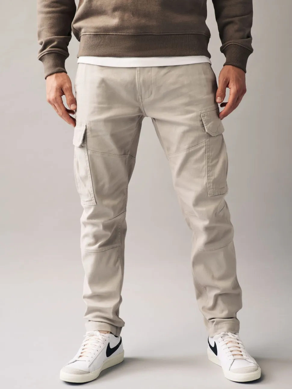 Light Stone Slim Fit Cotton Stretch Cargo Trousers