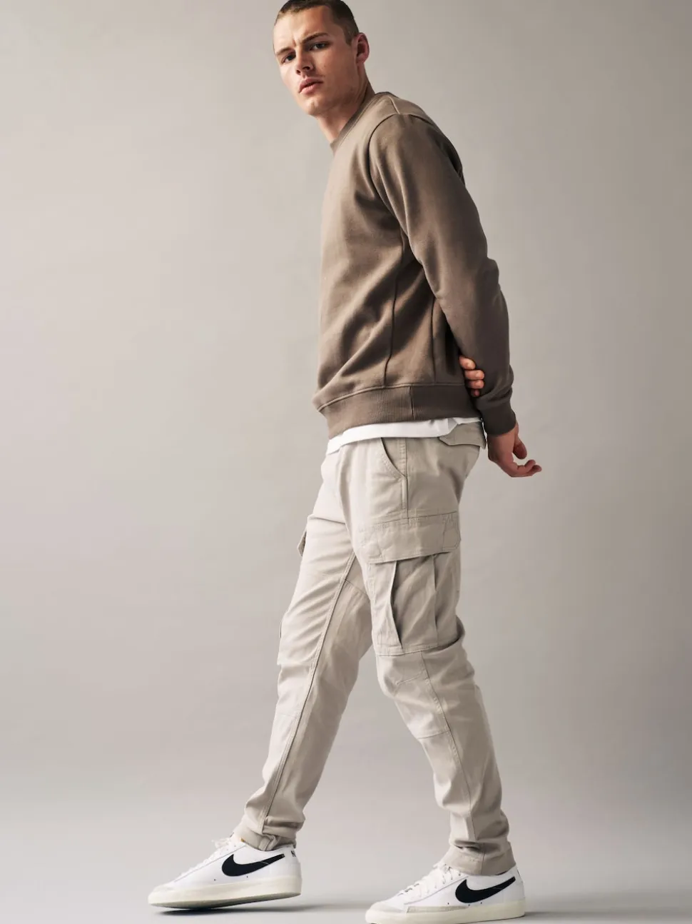 Light Stone Slim Fit Cotton Stretch Cargo Trousers