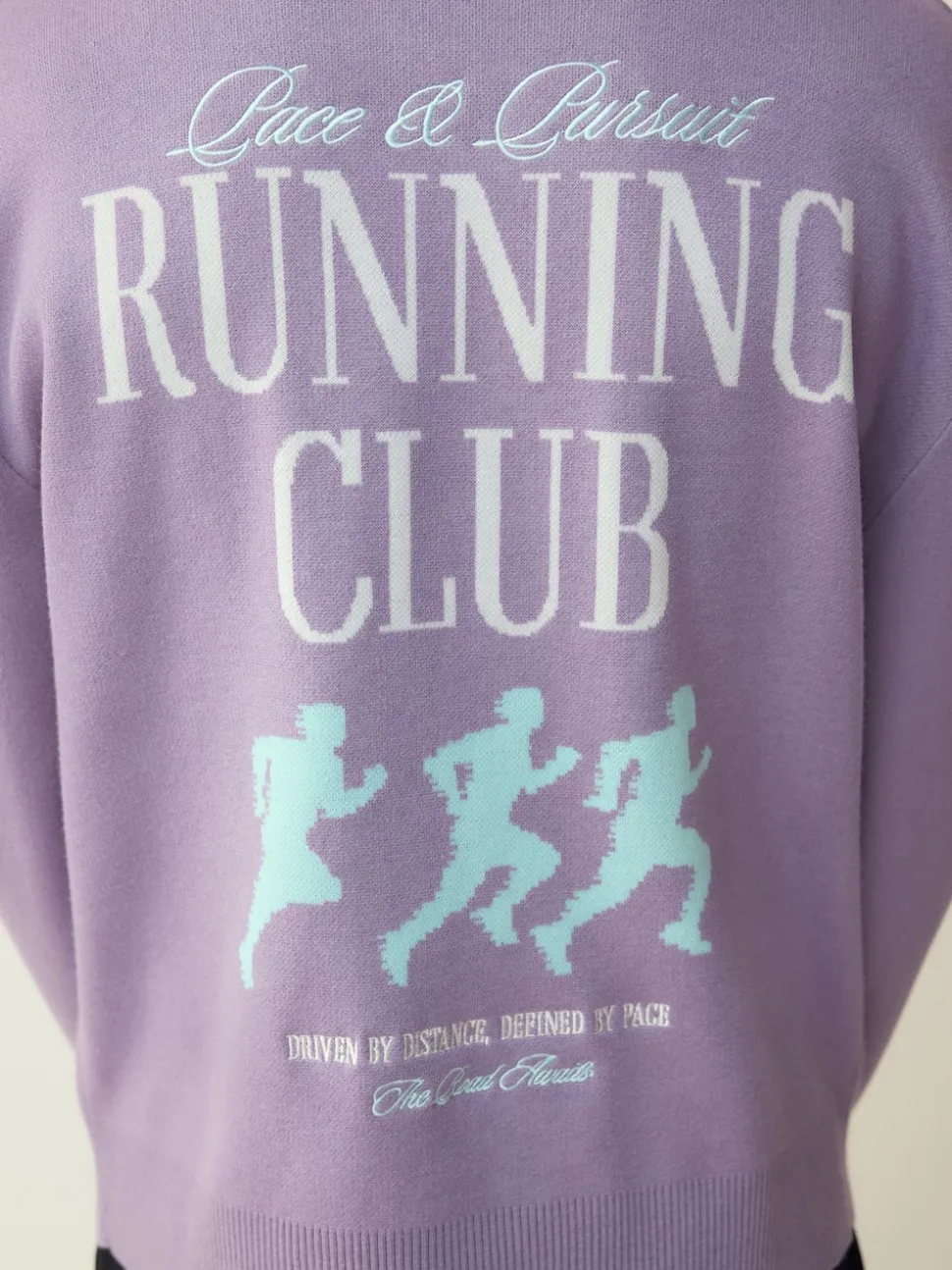Lilac Purple N.Premium Relaxed Fit Mid Weight Running Club Graphic Crew Neck Jumper