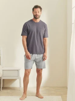 Lilac Purple/Grey Marl Short Sleeve Jersey Pyjamas Set