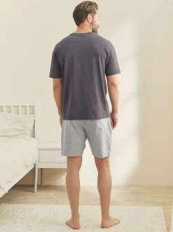 Lilac Purple/Grey Marl Short Sleeve Jersey Pyjamas Set