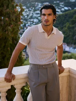 MAUVAIS Blue Giordini Tipped Birdseye Knit Polo Shirt
