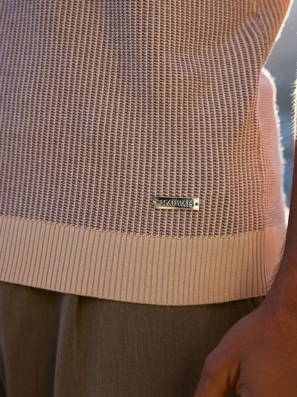 MAUVAIS Blue Giordini Tipped Birdseye Knit Polo Shirt