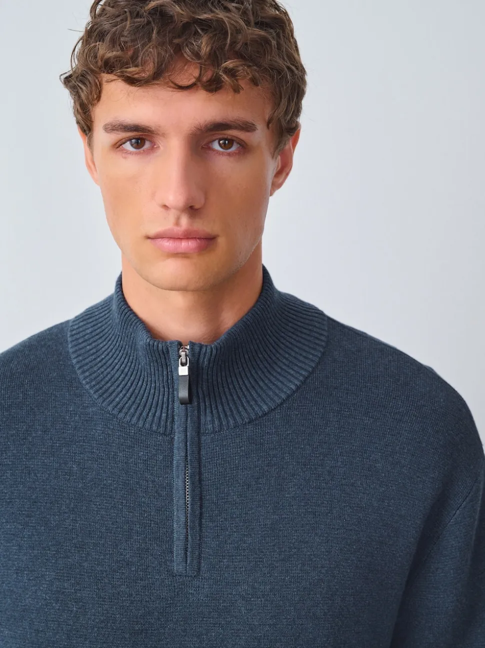 Mid Blue Plain N.Premium Regular Fit 100% Cotton Premium Quarter Zip Jumper