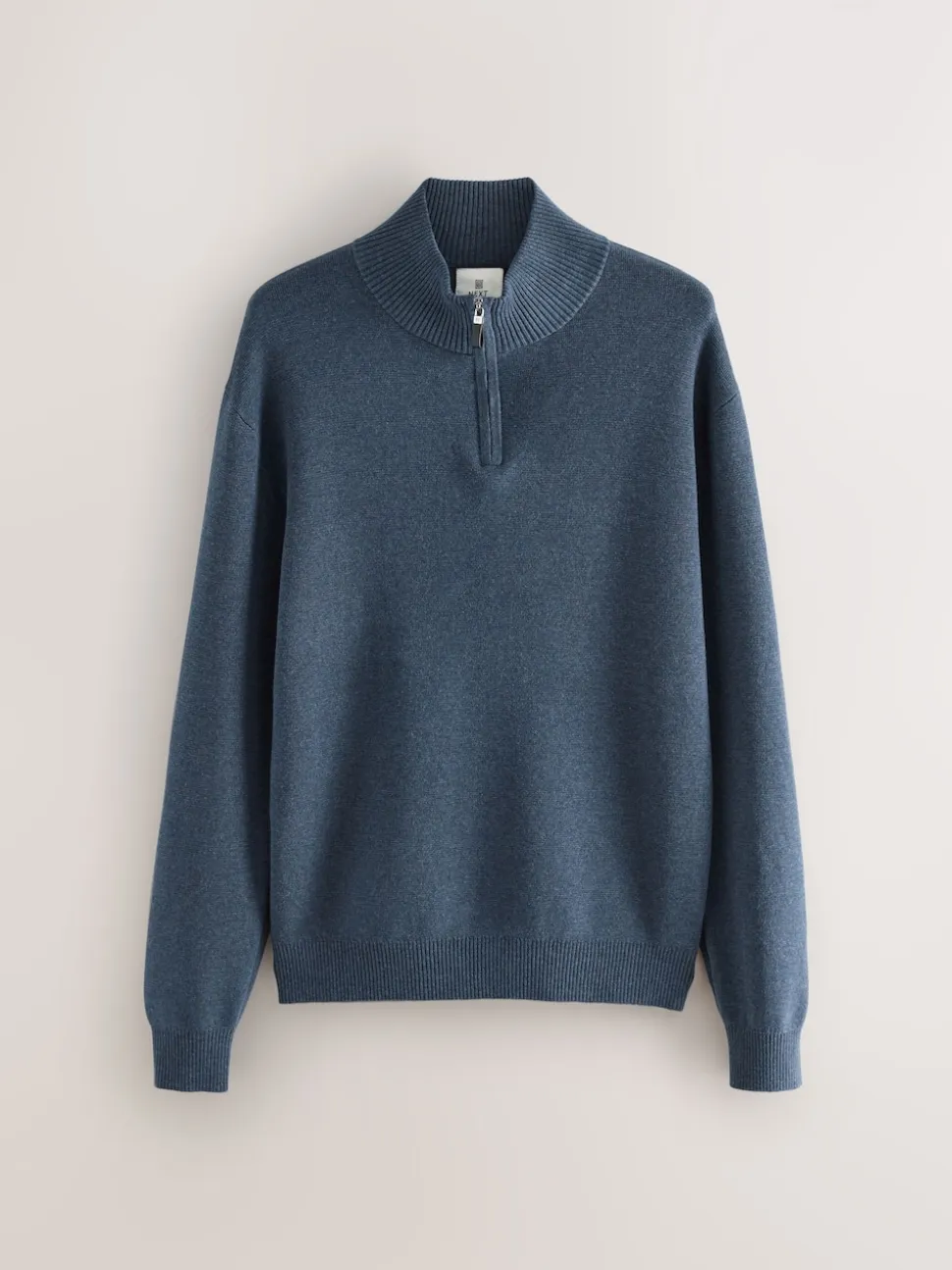 Mid Blue Plain N.Premium Regular Fit 100% Cotton Premium Quarter Zip Jumper