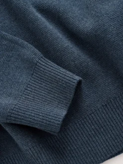 Mid Blue Plain N.Premium Regular Fit 100% Cotton Premium Quarter Zip Jumper