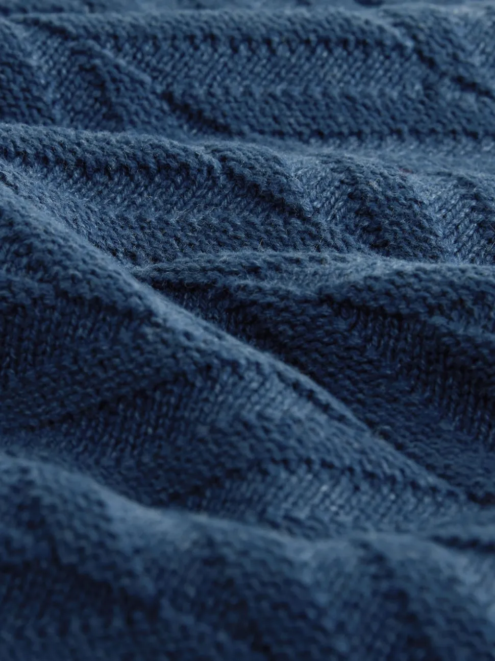 Mid Blue Regular Fit Cotton Rich Chevron Cable Crew Neck Jumper