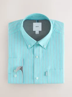 Mint Green Stripe Regular Fit Easy Iron Button Down Oxford Shirt