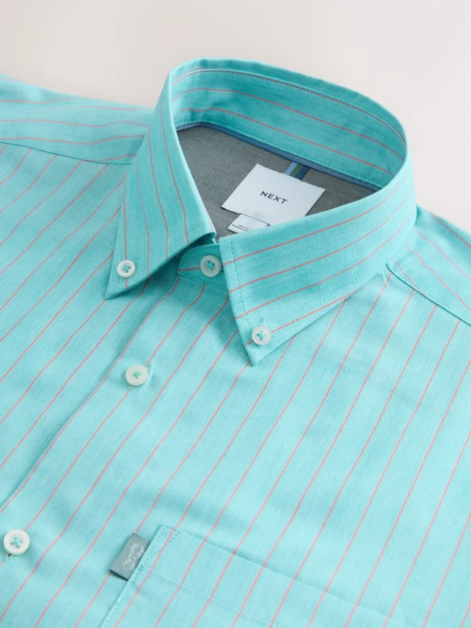 Mint Green Stripe Regular Fit Easy Iron Button Down Oxford Shirt