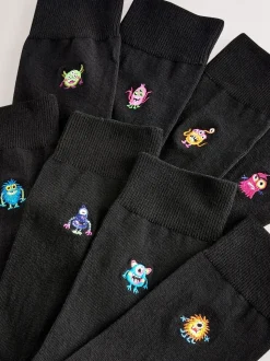 Monsters Fun Embroidered Socks 8 Pack
