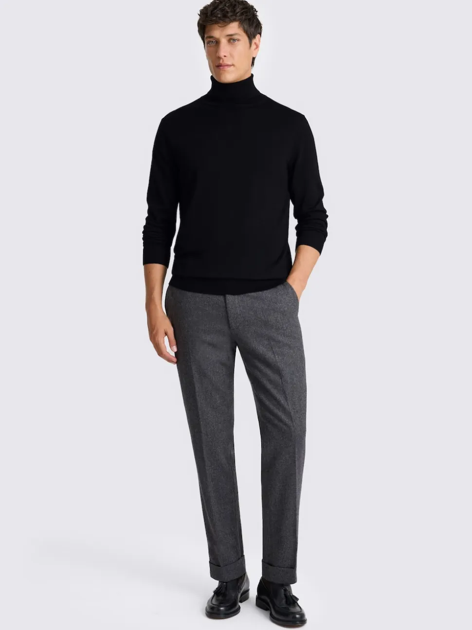 MOSS Black Merino-Blend Roll Neck Jumper