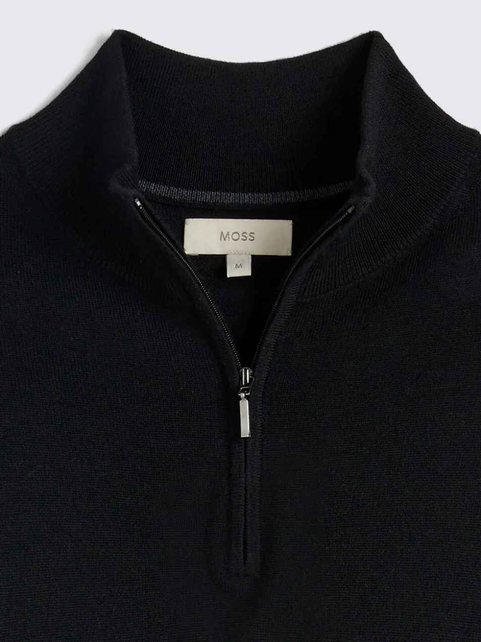 MOSS Black Merino-Blend Zip-Neck Jumper