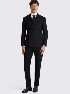 MOSS Black Slim Double Breasted Stretch Suit Jacket