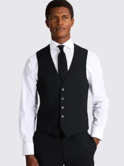 MOSS Black Slim Regular Fit Stretch Suit Waistcoat