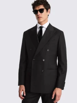 MOSS Black Tailored Double Breasted Twill Italian Suit Jacket