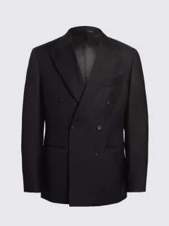 MOSS Black Tailored Double Breasted Twill Italian Suit Jacket