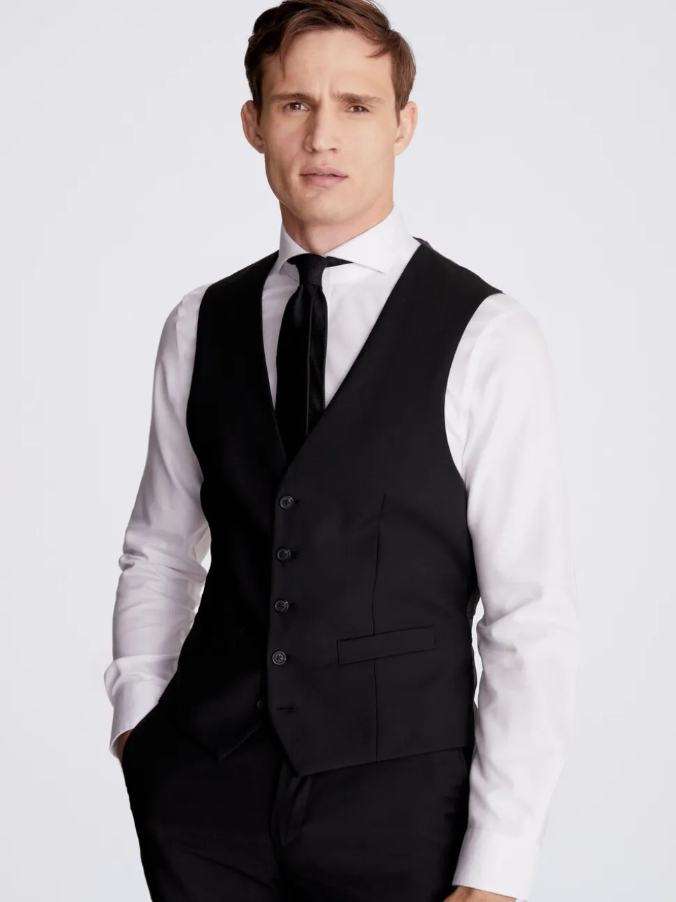 MOSS Black Tailored Stretch Waistcoat