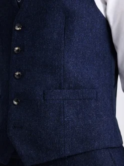 MOSS Blue Slim Donegal Tweed Suit Waistcoat