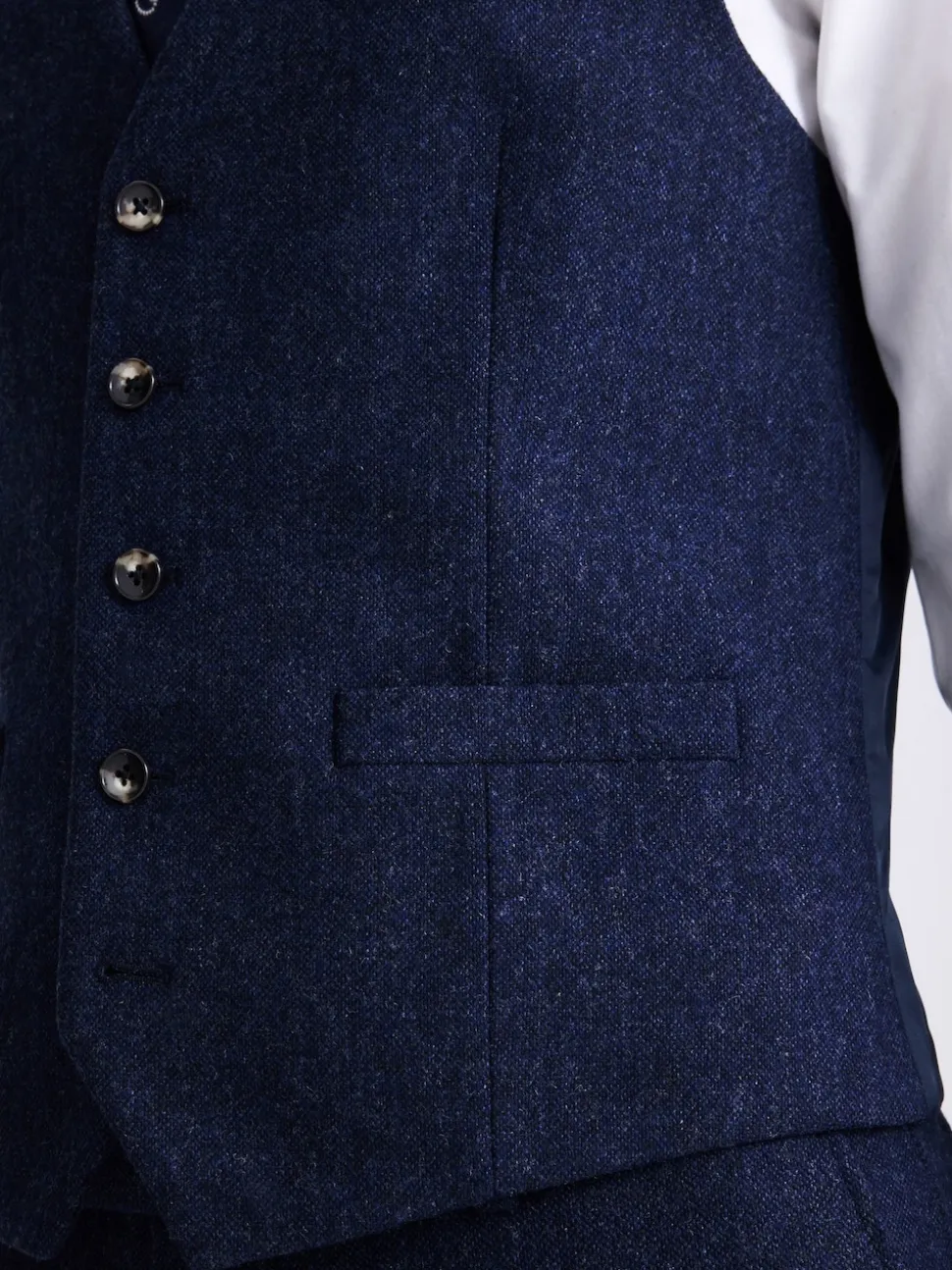 MOSS Blue Slim Donegal Tweed Suit Waistcoat