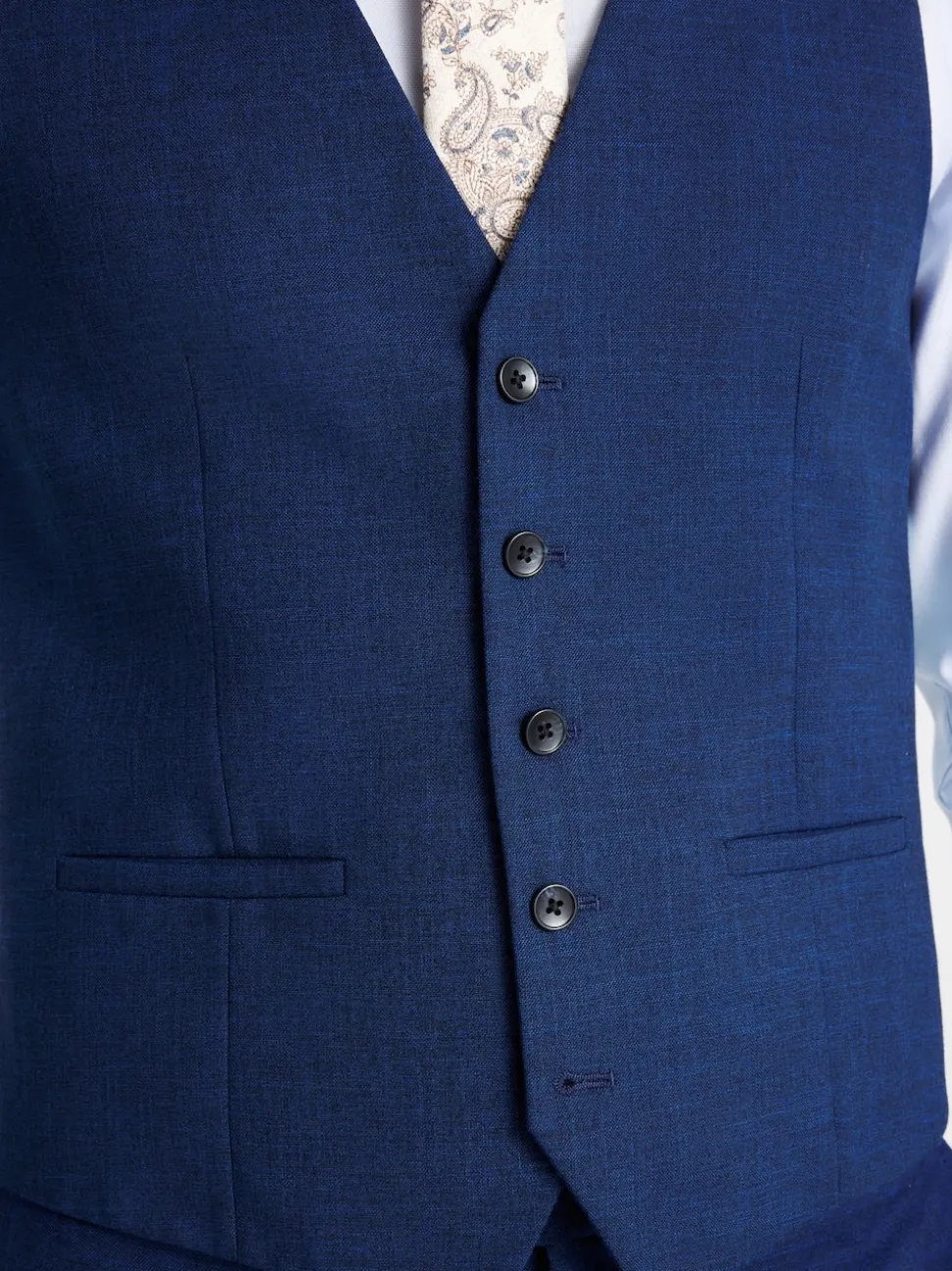 MOSS Blue Slim Slub Suit Waistcoat